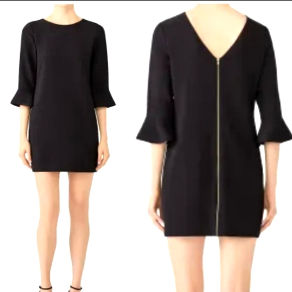 Nwt Cooper & Ella Matilda Black Dress Ruffled Hem Sleeves Gold Zip Back LBD Mini - Picture 1 of 5